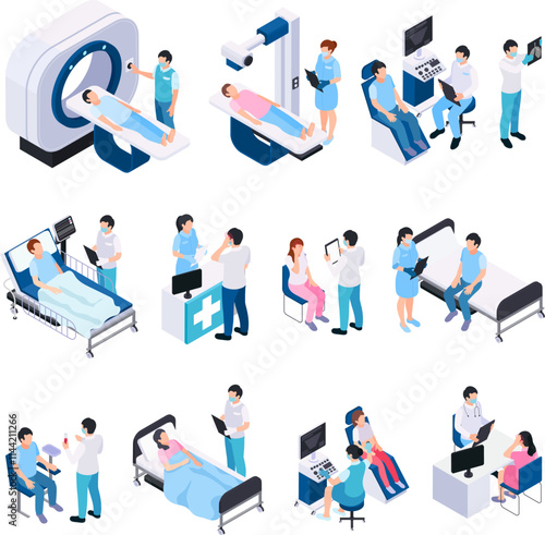 Isometric Medical Procedures and Patient Care Illustrations