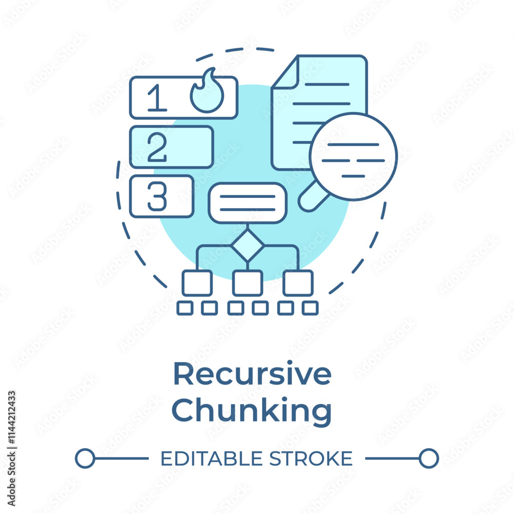 Fototapeta premium Recursive chunking soft blue concept icon. Dividing data into smear segments. Maintaining logical structure. Round shape line illustration. Abstract idea. Graphic design. Easy to use in article