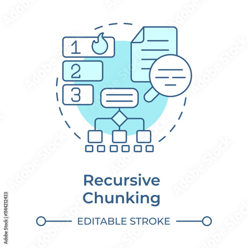 Recursive chunking soft blue concept icon. Dividing data into smear segments. Maintaining logical structure. Round shape line illustration. Abstract idea. Graphic design. Easy to use in article