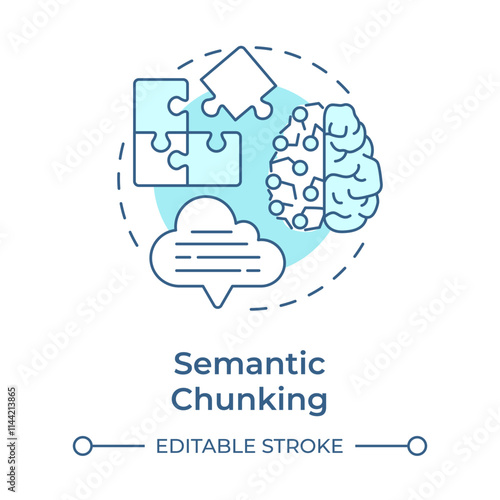 Semantic chunking soft blue concept icon. Meaningful content and topics. Level of segmentation strategy in RAG. Round shape line illustration. Abstract idea. Graphic design. Easy to use in article