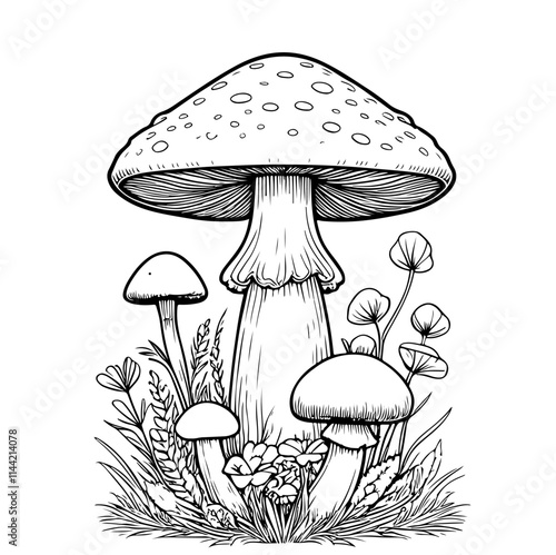 mushrooms coloring page line art 