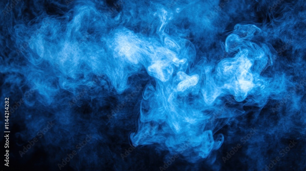 Obraz premium Abstract blue smoke swirls on black background.
