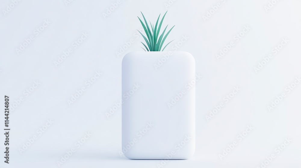 A minimalist white vase holds a small green plant, creating a fresh and modern aesthetic against a light background. A minimalist white vase holds a small green plant, creating a fresh and modern aesthetic against a light background.