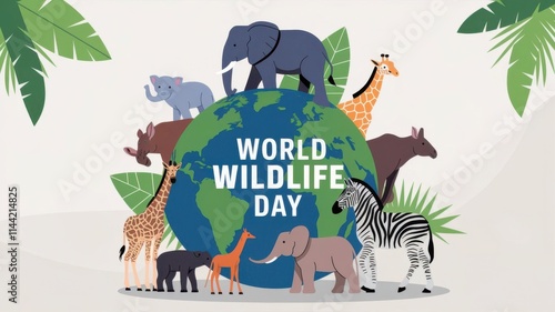 Celebrating World Wildlife Day Colorful Animals Surrounding the Earth