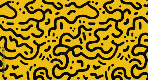 Vibrant Seamless Patterns with Bold Line Art on Colorful Backgrounds
