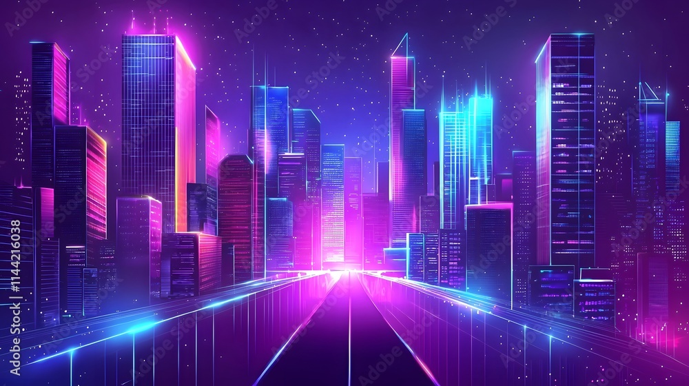 Modern City with Neon Highlights in a Sci-Fi Vector Modern City with Neon Highlights in a Sci-Fi Vector
