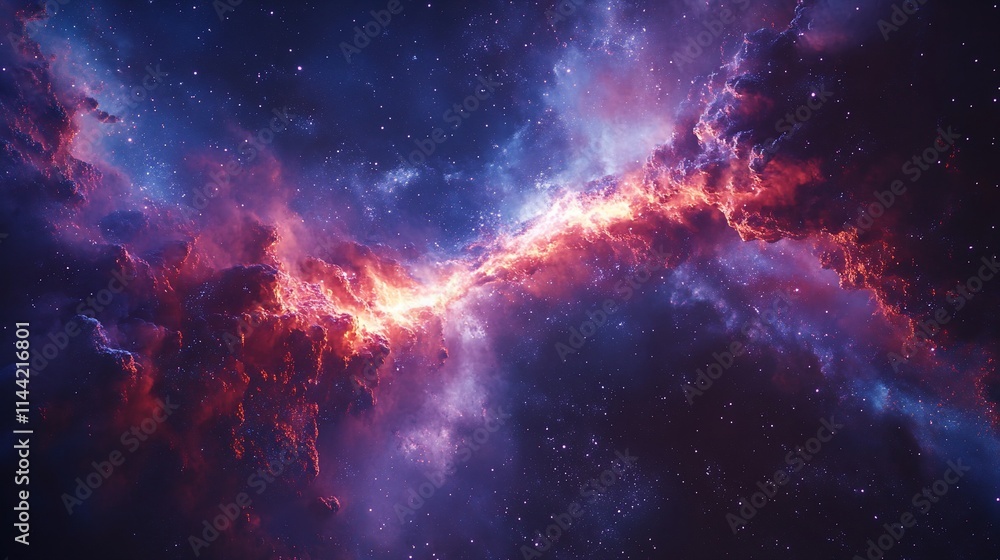 Vibrant nebula with red and purple cosmic clouds and stars. Vibrant nebula with red and purple cosmic clouds and stars.