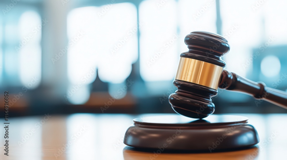 A wooden gavel sits on a wooden base A wooden gavel sits on a wooden base