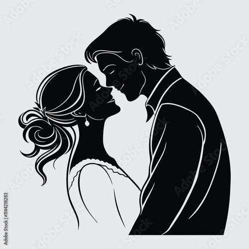 Couple kissing  image silhouitte vector art and illustration