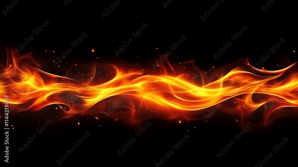 Fototapeta premium Burning Flames on Black Background, Abstract Fire Illustration, Blazing Inferno Texture.