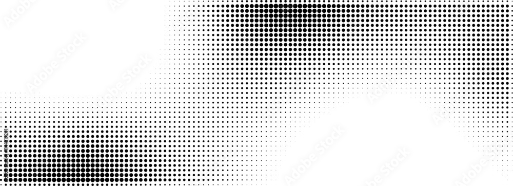 Abstract gradient background with dotted wave pattern and noise. Black and white graphic retro pattern. Flat vector illustration isolated
