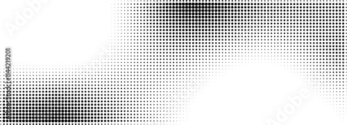 Abstract gradient background with dotted wave pattern and noise. Black and white graphic retro pattern. Flat vector illustration isolated