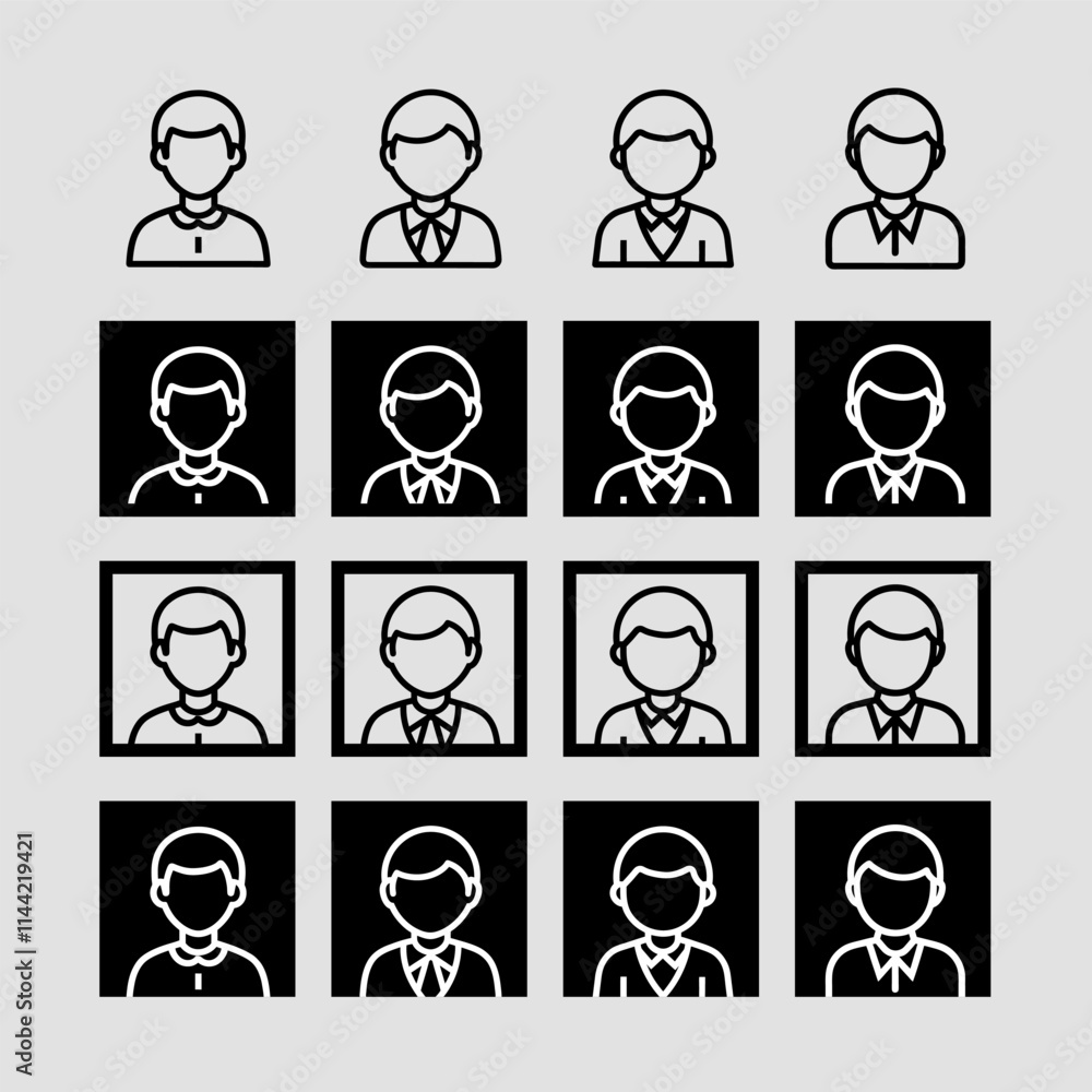 Man young old boy Avatar photo profile picture image icon set collection Vector Silhouettes flat sytle
Man young old boy Avatar photo profile picture image icon set collection Vector Silhouettes flat sytle