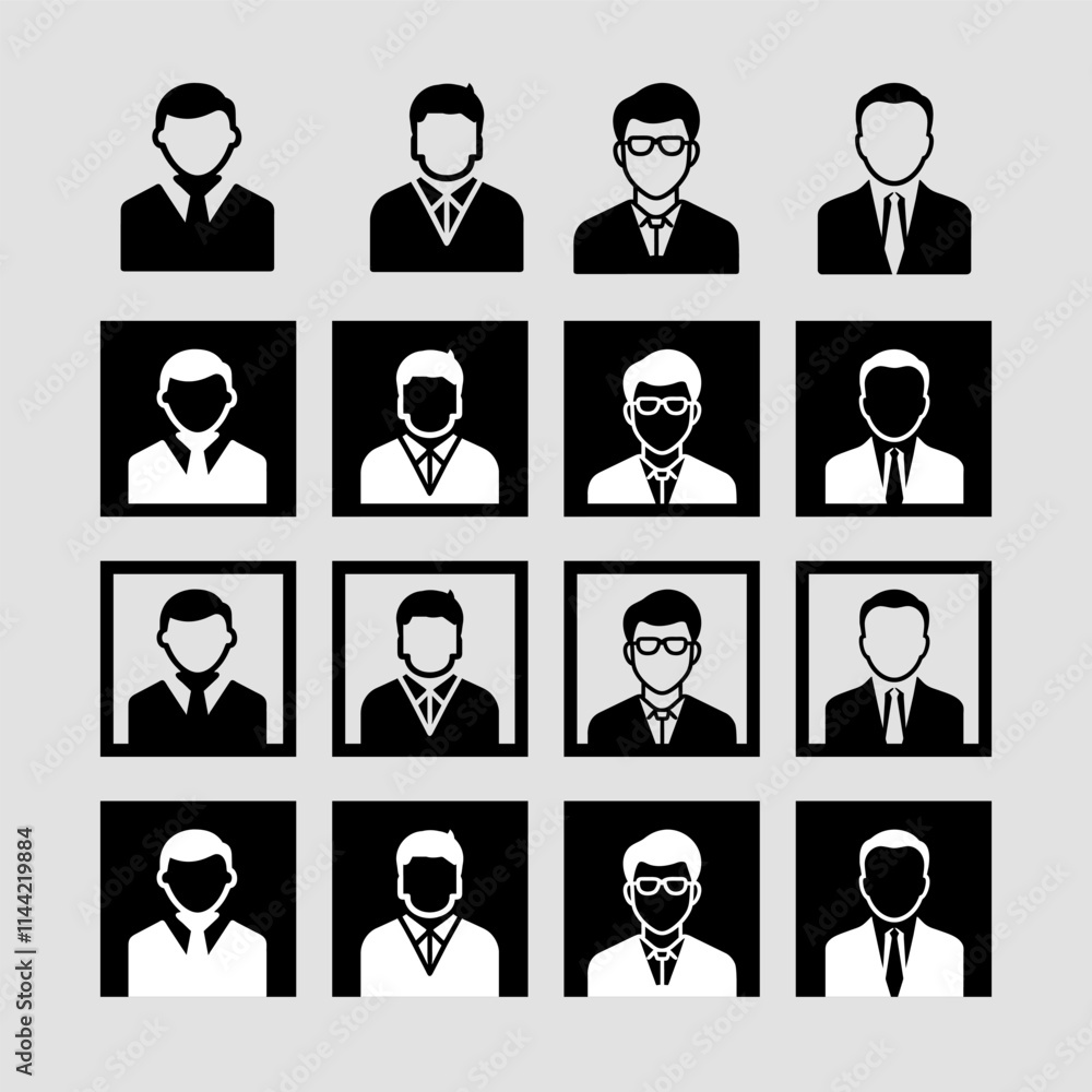 Man young old boy Avatar photo profile picture image icon set collection Vector Silhouettes flat sytle
Man young old boy Avatar photo profile picture image icon set collection Vector Silhouettes flat sytle