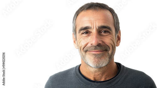 A Middle Aged Man with a Warm Reassuring Smile Invoking Trust and Comfort in Various Settings such as Personal Interactions or Business Environments.