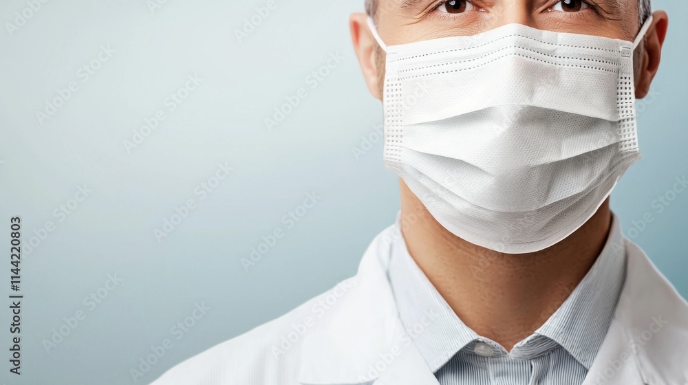 Close-up of a Person Wearing a White Medical Mask Against a Soft Gradient Background Close-up of a Person Wearing a White Medical Mask Against a Soft Gradient Background