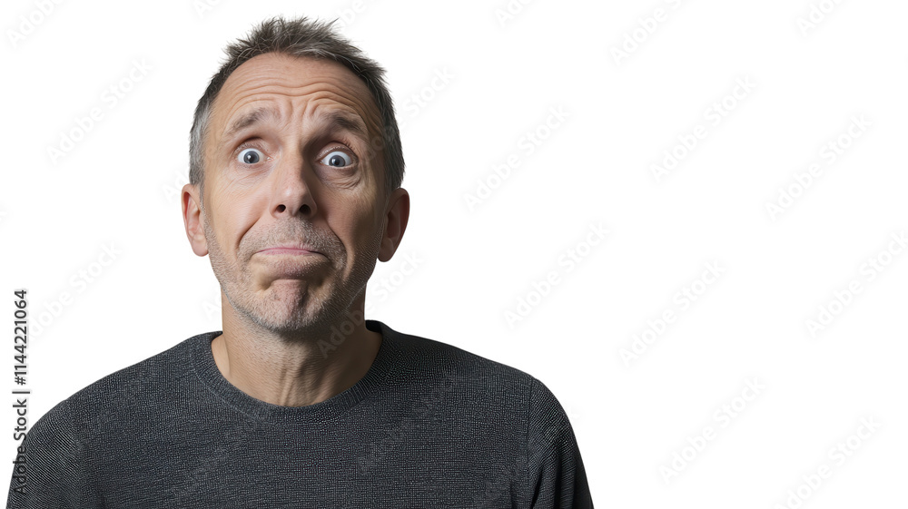 A middle-aged man exhibits a facial expression of disbelief, showcasing a moment of shock or surprise that can be used in discussions about reactions or responses to unexpected news.. A middle-aged man exhibits a facial expression of disbelief, showcasing a moment of shock or surprise that can be used in discussions about reactions or responses to unexpected news..