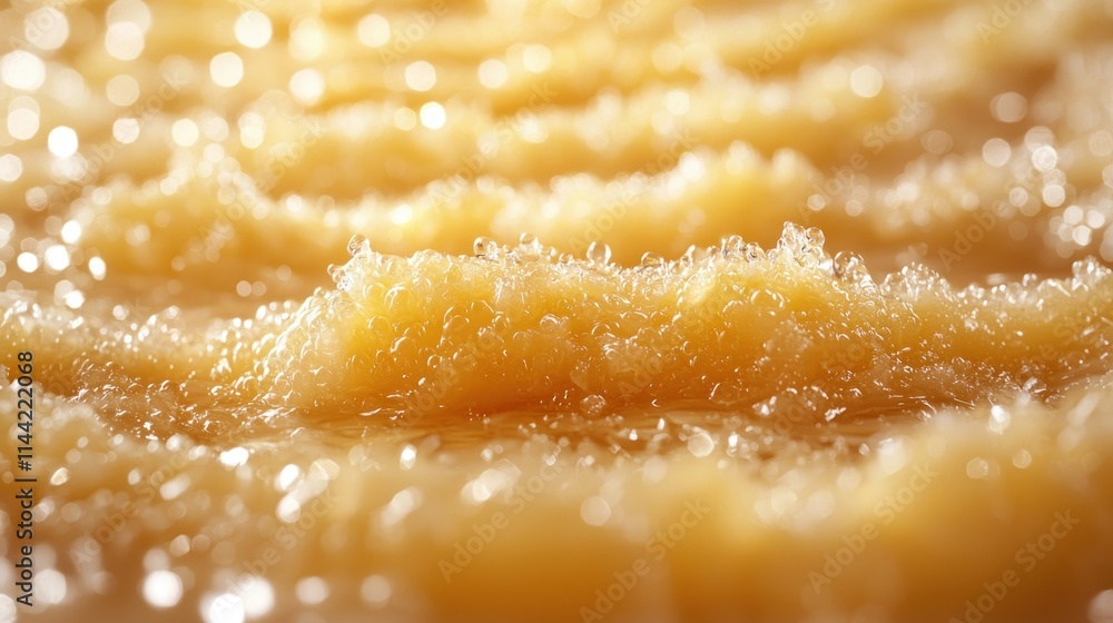 Close-up of textured golden substance with sparkling detail. Close-up of textured golden substance with sparkling detail.