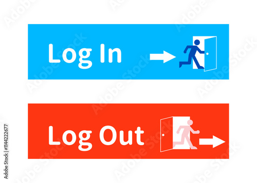 ログイン ログアウト 水色とオレンジのLogin Logout のアイコン バナー素材
