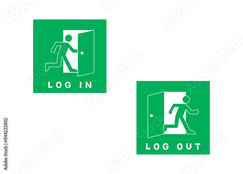 ログイン ログアウト おしゃれで可愛い緑色のLogin Logout のアイコン バナー素材 正方形