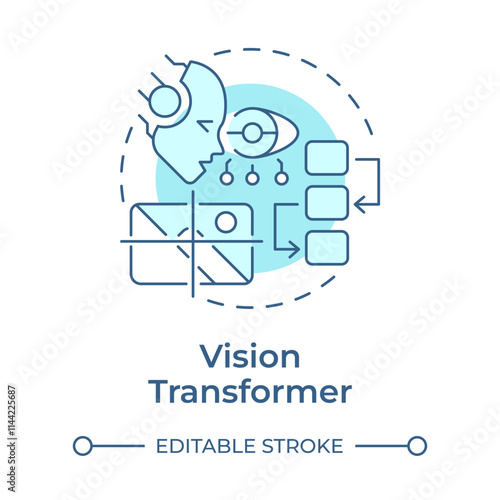 Vision transformer soft blue concept icon. Image recognition tasks improvement. RAG integration. Round shape line illustration. Abstract idea. Graphic design. Easy to use in presentation