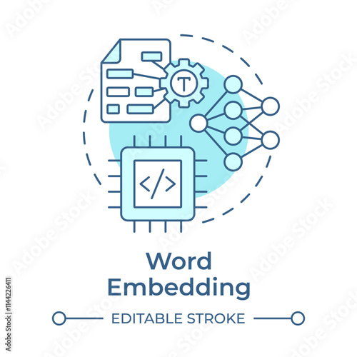 Word embedding soft blue concept icon. Capturing semantic relationships in text. Generative AI development. Round shape line illustration. Abstract idea. Graphic design. Easy to use in article