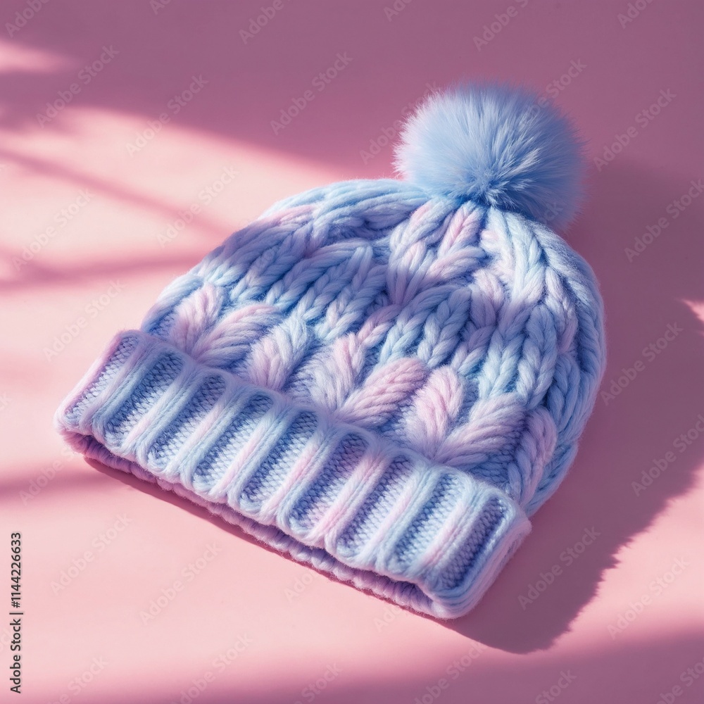 Fototapeta premium Soft Pastel Cable Knit Beanie with Pom Pom - Winter Fashion Accessory