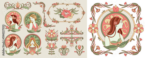 Art Nouveau Illustrations with Women and Floral Motifs