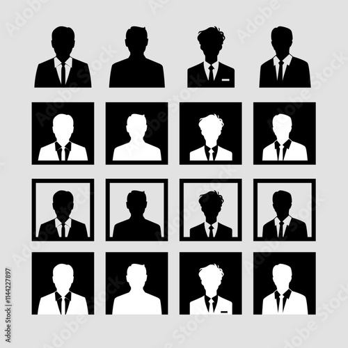 Man young old boy Avatar photo profile picture image icon set collection Vector Silhouettes flat sytle
