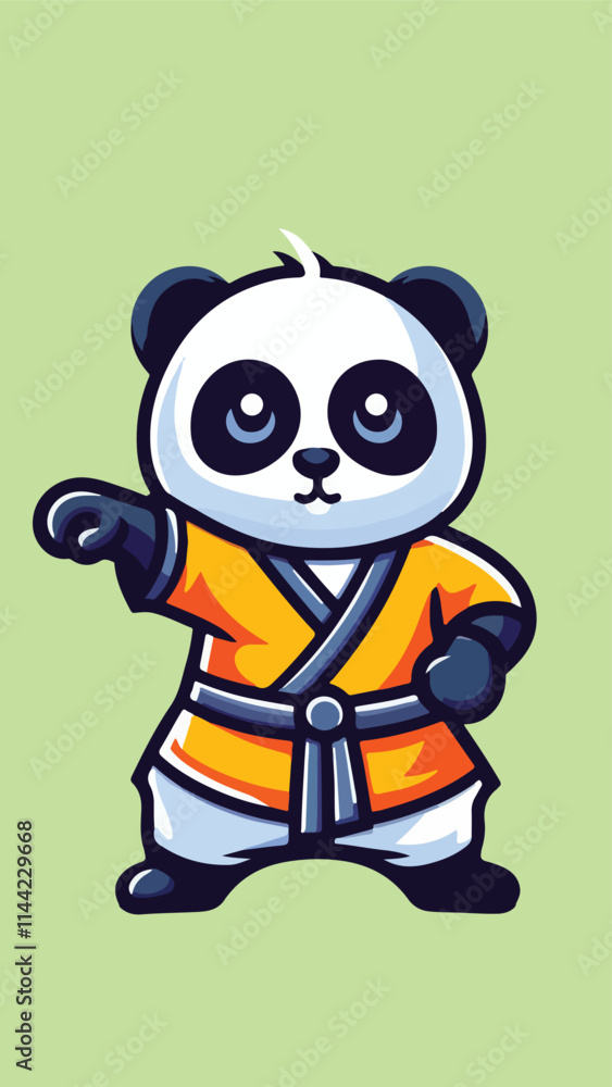 Panda mascot wearing shaolin clothes with a pose ready to fight Panda mascot wearing shaolin clothes with a pose ready to fight