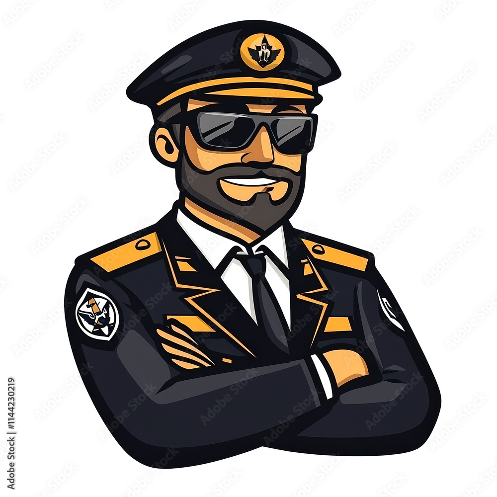 Smiling captain with arms crossed.