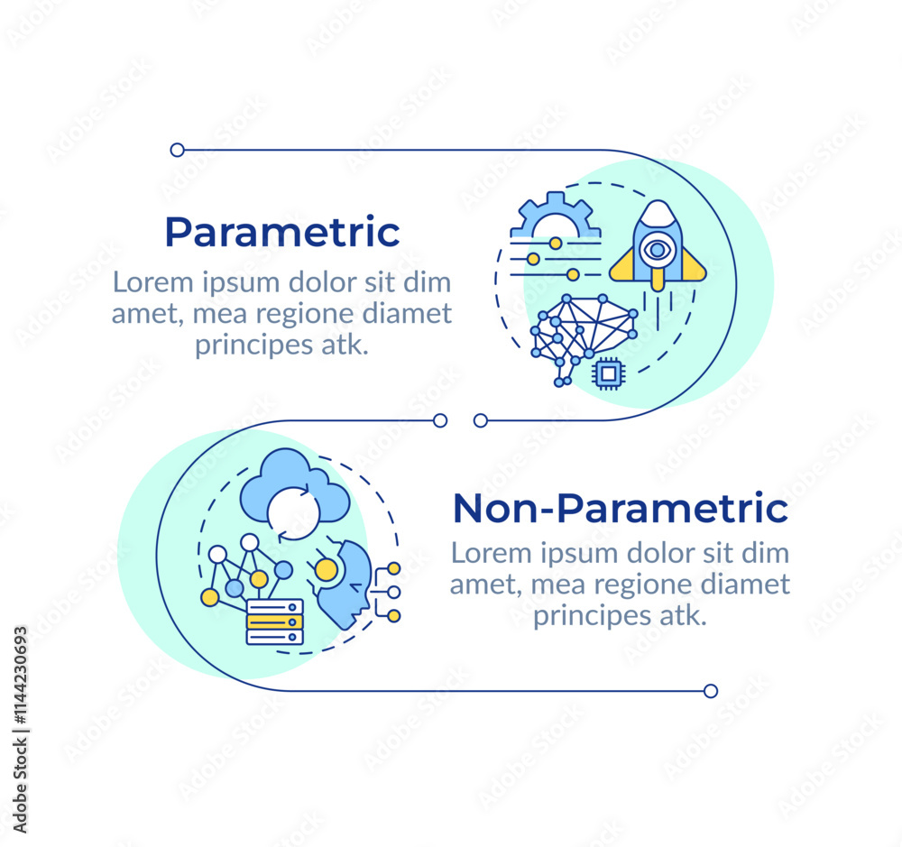 Obraz premium Approaches in statistical analysis infographic vertical sequence. RAG methods integration. Visualization infochart with 2 steps. Circles workflow. Montserrat SemiBold, Lato Regular fonts used