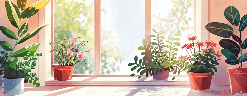 A vibrant bouquet of spring flowers in a glass vase graces a windowsill, adding a touch of nature and elegance to the home's interior decor A vibrant bouquet of spring flowers in a glass vase graces a windowsill, adding a touch of nature and elegance to the home's interior decor