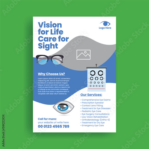 Optometrist Editable print flyer or poster template and medical healthcare flyer poster, leaflet brochure cover design