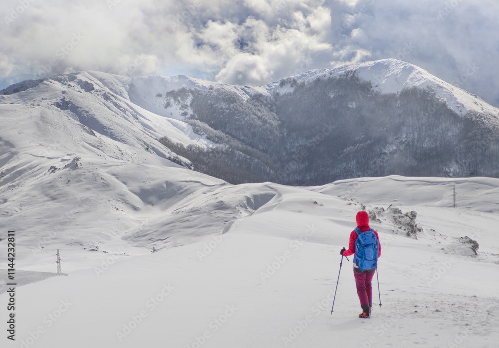 Campocatino and Mount Pozzotello, Italy - The snow capped mountains in the province of Frosinone, Lazio region, in Ernici mounts, famous for ski site station.