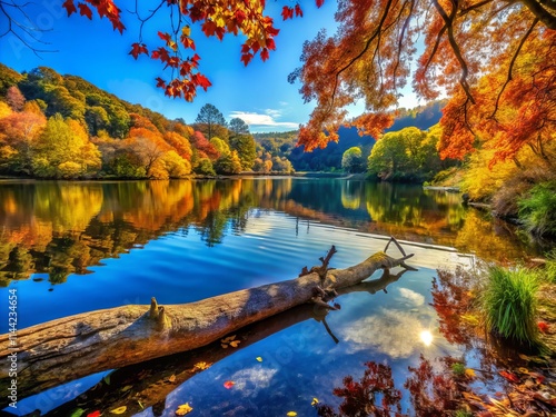 Lake Chabot Autumn Landscape: Close-Up Photography - Golden Leaves, Crisp Air, Serene Water photo