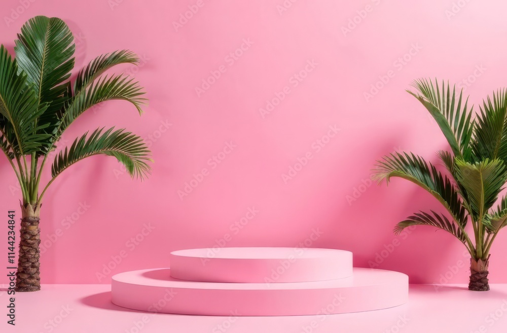 round podium on a pink background round podium on a pink background