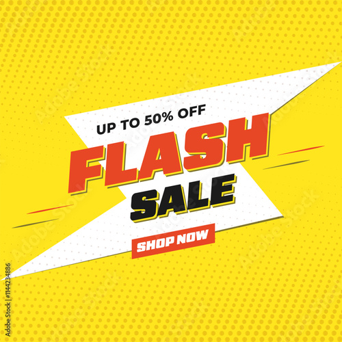 Flash Sale digital ad has a vibrant yellow background with a bold and dynamic design. 