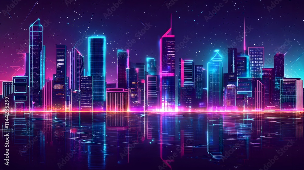 Neon Urban Vector with Modern Cityscape Features Neon Urban Vector with Modern Cityscape Features
