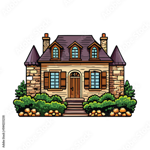 A picturesque French chateau, weathered stone walls, lush green countryside, idyllic setting,  sun-drenched, romantic ambiance.