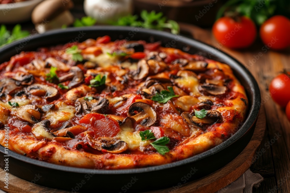 Mushroom Pizza in Cast Iron Pan Mushroom Pizza in Cast Iron Pan