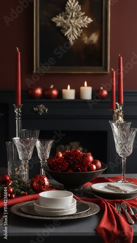 Obraz na płótnie christmas dinner table setting w salonie