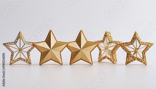 Set of christmas golden stars with different number of rays isolated on white background,award, 6 photo