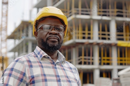 African American architect and construction manager at building site.