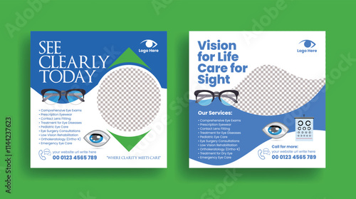 set of editable social media post, banner, ads for Optometrist and Eye clinic template, Medical and Healthcare services social media ads, web banner template design