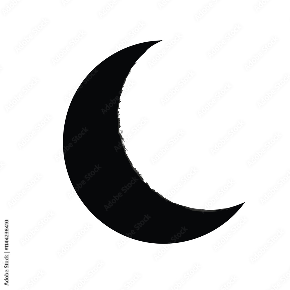 a black and white illustration of a crescent moon. a black and white illustration of a crescent moon.