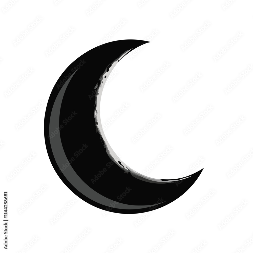 a black and white illustration of a crescent moon. a black and white illustration of a crescent moon.