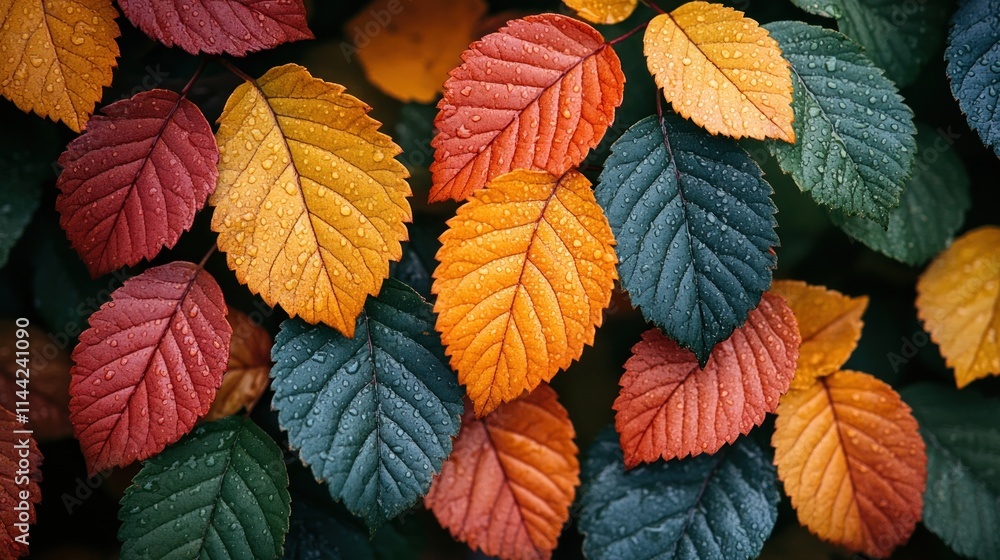 Vibrant autumn leaves with water droplets. Vibrant autumn leaves with water droplets.
