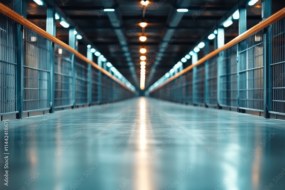 Long corridor with bright lights creates an inviting atmosphere in a modern building Long corridor with bright lights creates an inviting atmosphere in a modern building
