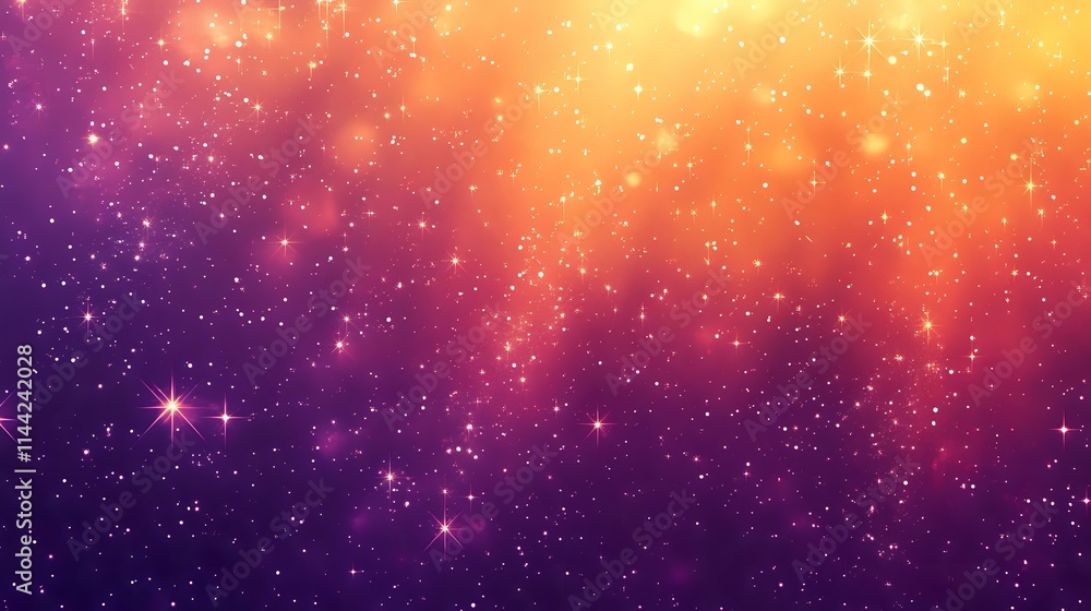 Radiant orange and purple gradient with bold shimmering stars and glowing flares, perfect for a festive atmosphere Radiant orange and purple gradient with bold shimmering stars and glowing flares, perfect for a festive atmosphere